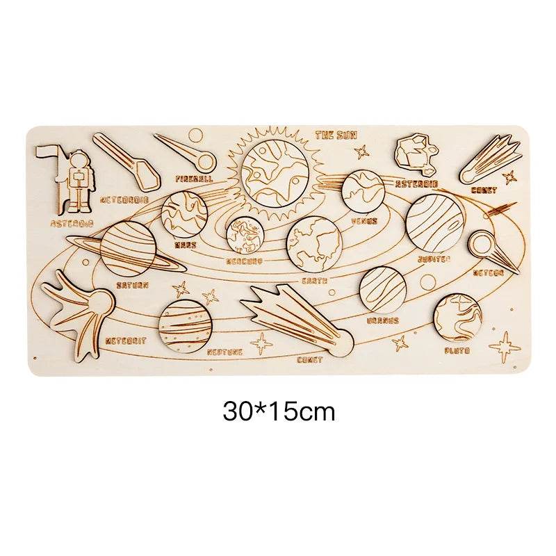 Baby Montessori Wooden Early Education Toys 3D Eight Planets Puzzle Universe Cognition Solar System Planet Matching Board - ToylandEU