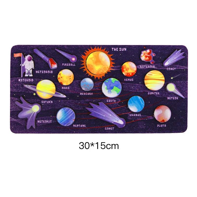 Baby Montessori Wooden Early Education Toys 3D Eight Planets Puzzle Universe Cognition Solar System Planet Matching Board - ToylandEU
