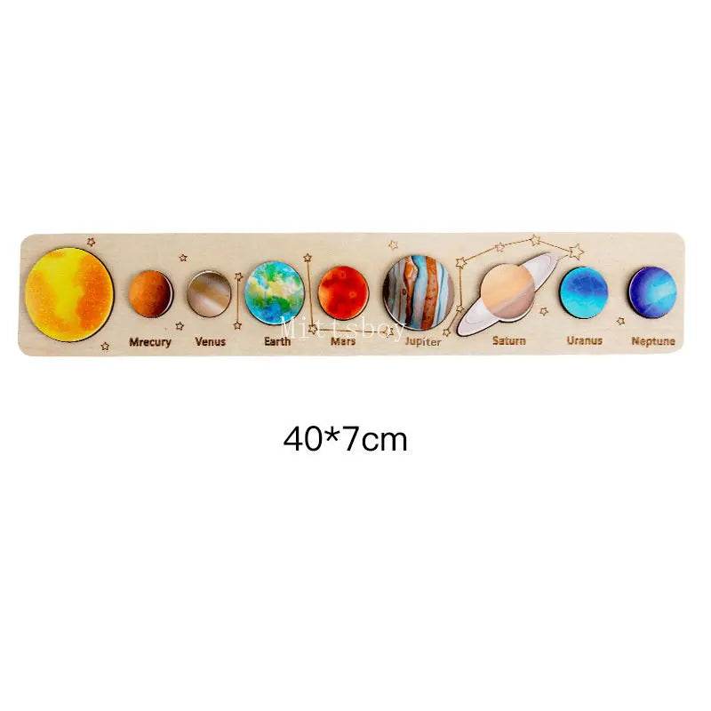 Baby Montessori Wooden Early Education Toys 3D Eight Planets Puzzle Universe Cognition Solar System Planet Matching Board - ToylandEU