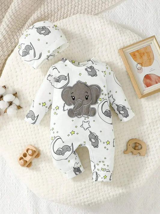  Baby Romper With Hat Two Piece Set Cartoon Elephant Cute -  ToylandEU™