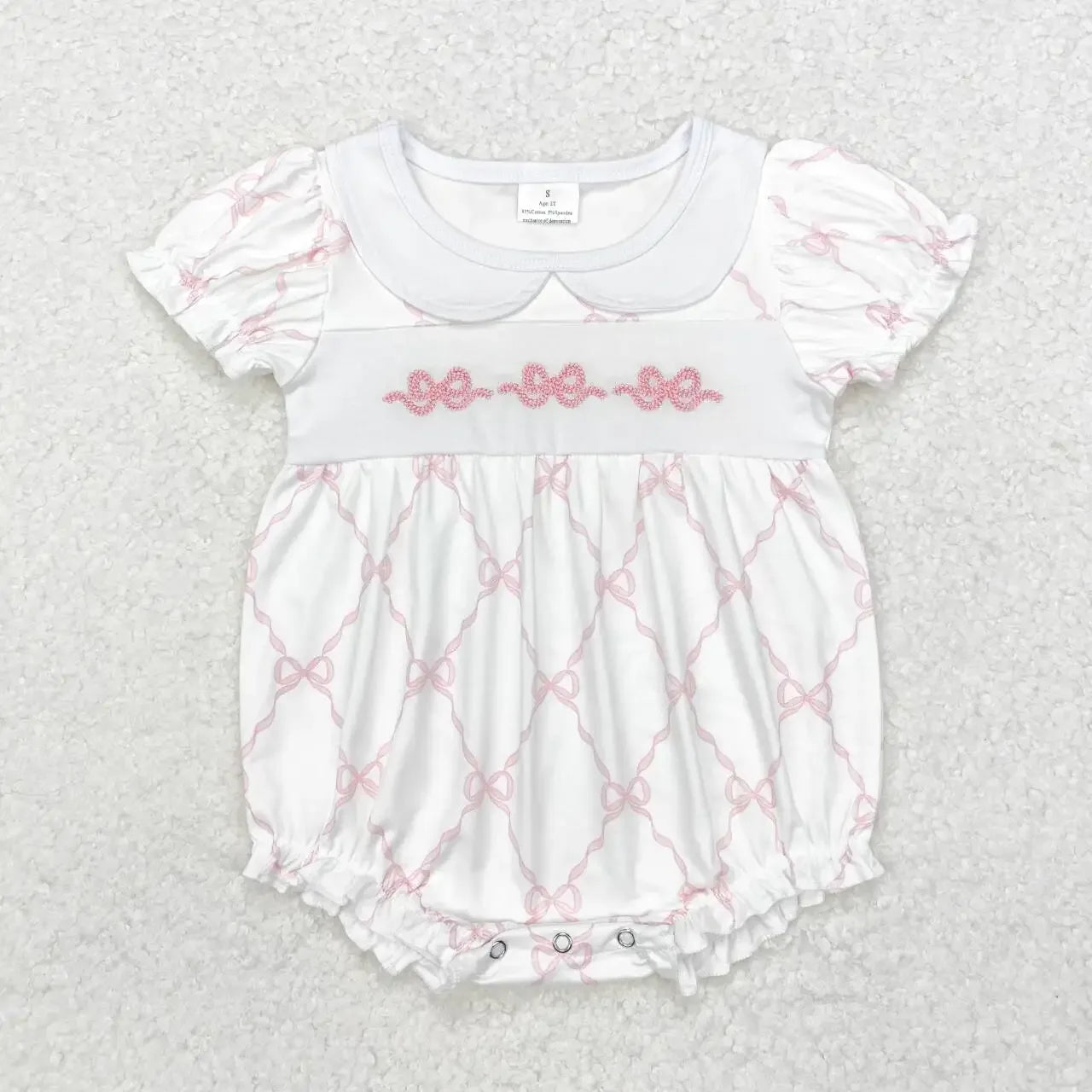 Baby Romper With Pink Bow Embroidery For Girls Cotton Comfort - ToylandEU