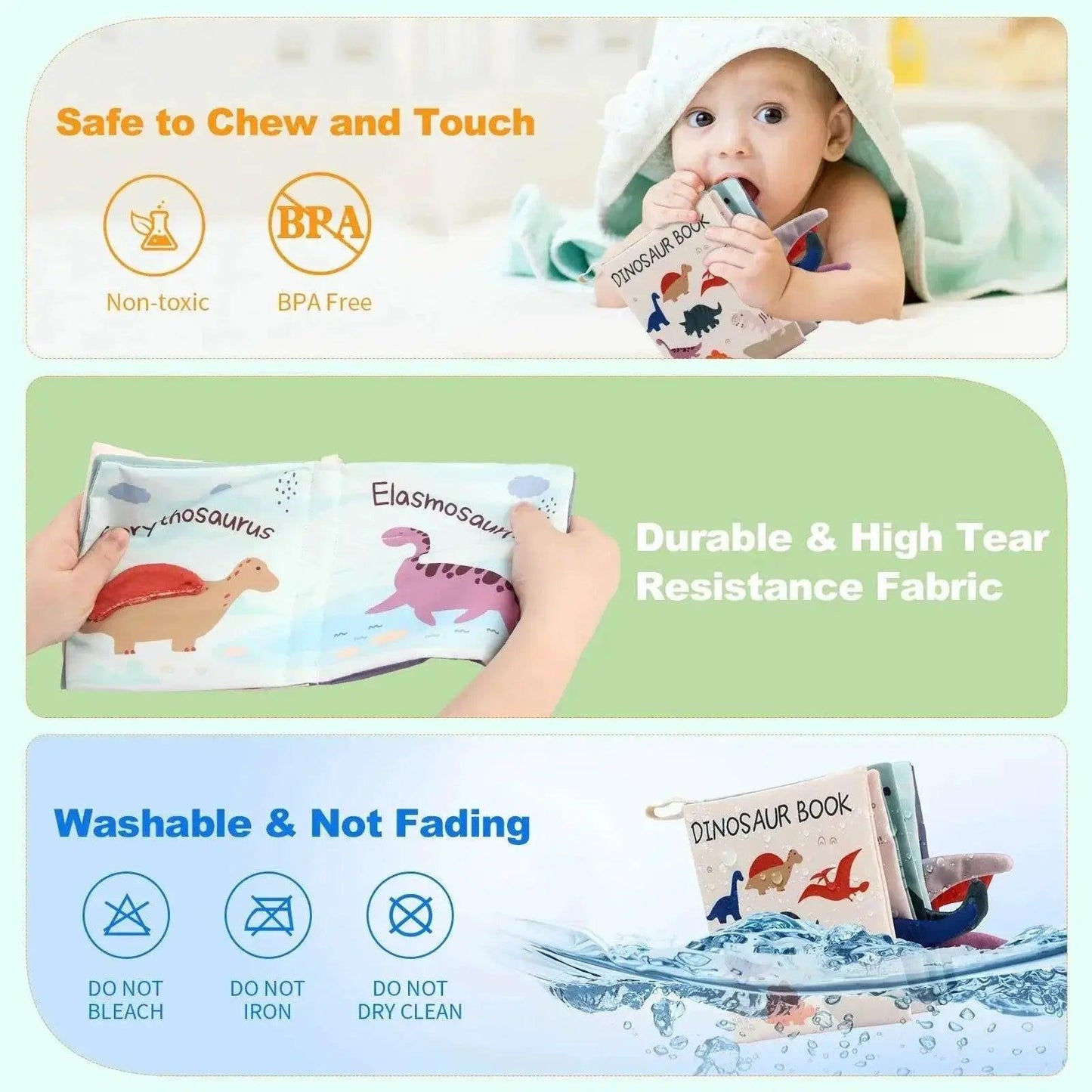 Baby Soft Cloth Dinosaur Book 17x16cm Interactive Sensory Montessori Toy For 0-36 Months -  ToylandEU™