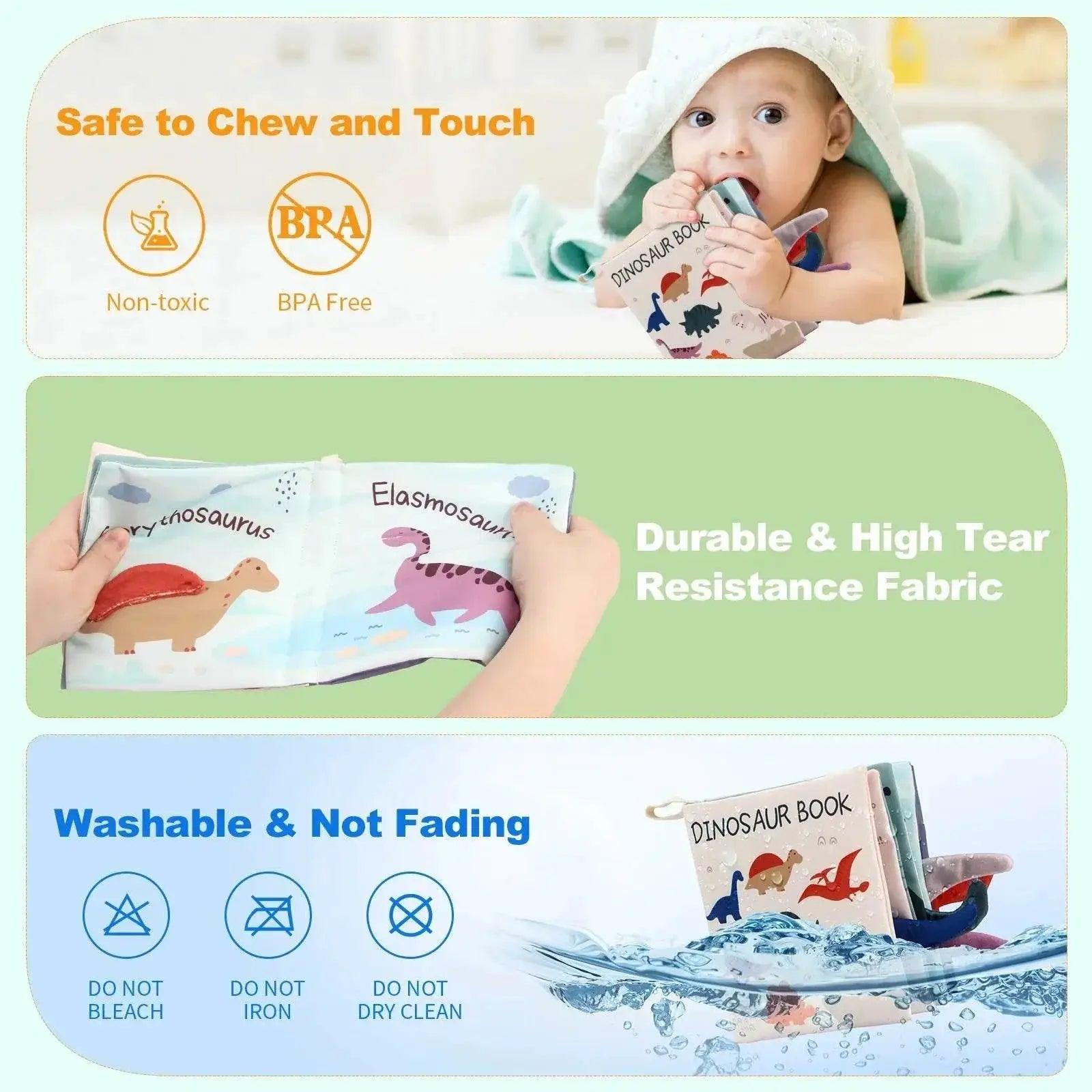  Baby Soft Cloth Dinosaur Book 17x16cm Interactive Sensory Montessori Toy For 0-36 Months -  ToylandEU™