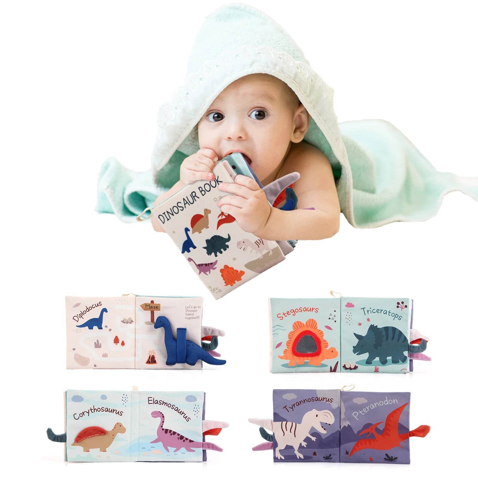 17x16CM Baby Soft Cloth Book Tail Cloth Book Parent-child Interactive Sensory Dinosaur Book 0-36 Months Montessori Toy - ToylandEU