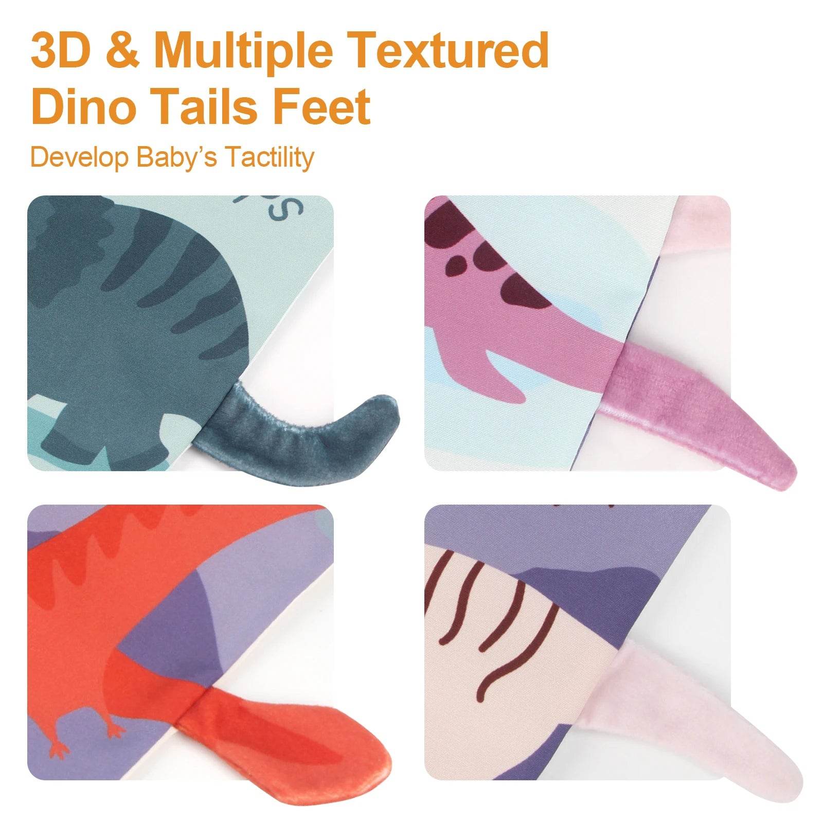 17x16CM Baby Soft Cloth Book Tail Cloth Book Parent-child Interactive Sensory Dinosaur Book 0-36 Months Montessori Toy - ToylandEU