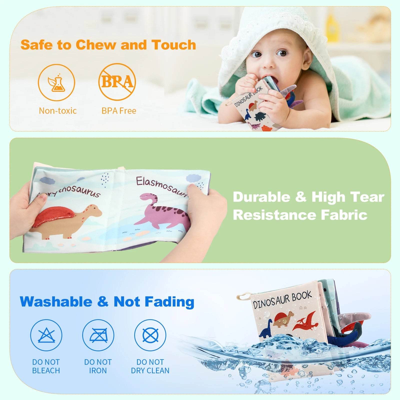 17x16CM Baby Soft Cloth Book Tail Cloth Book Parent-child Interactive Sensory Dinosaur Book 0-36 Months Montessori Toy - ToylandEU