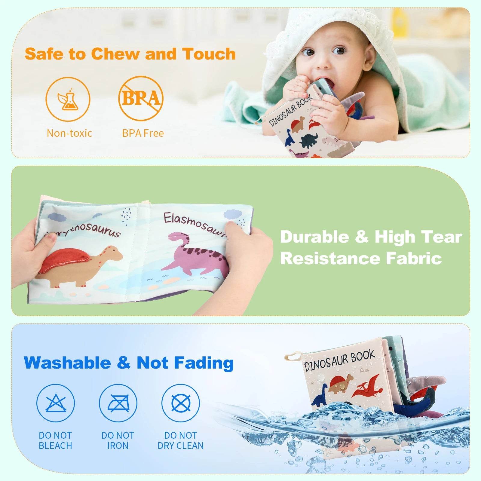 17x16CM Baby Soft Cloth Book Tail Cloth Book Parent-child Interactive Sensory Dinosaur Book 0-36 Months Montessori Toy - ToylandEU
