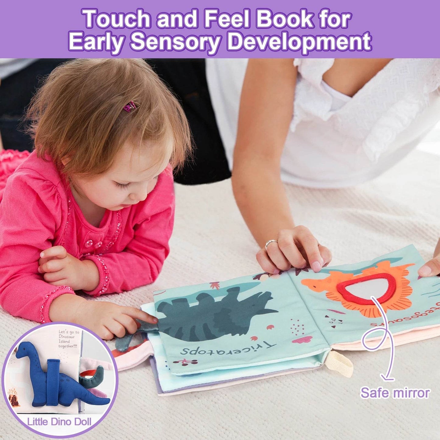 17x16CM Baby Soft Cloth Book Tail Cloth Book Parent-child Interactive Sensory Dinosaur Book 0-36 Months Montessori Toy - ToylandEU