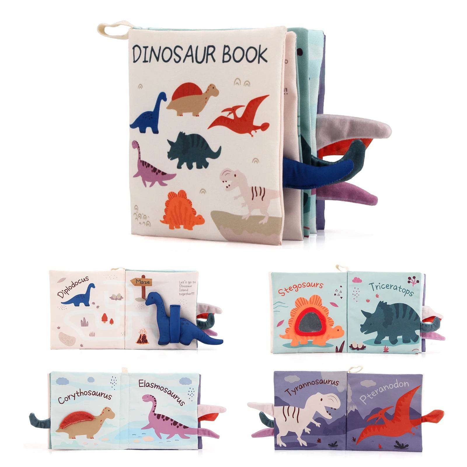 17x16CM Baby Soft Cloth Book Tail Cloth Book Parent-child Interactive Sensory Dinosaur Book 0-36 Months Montessori Toy - ToylandEU