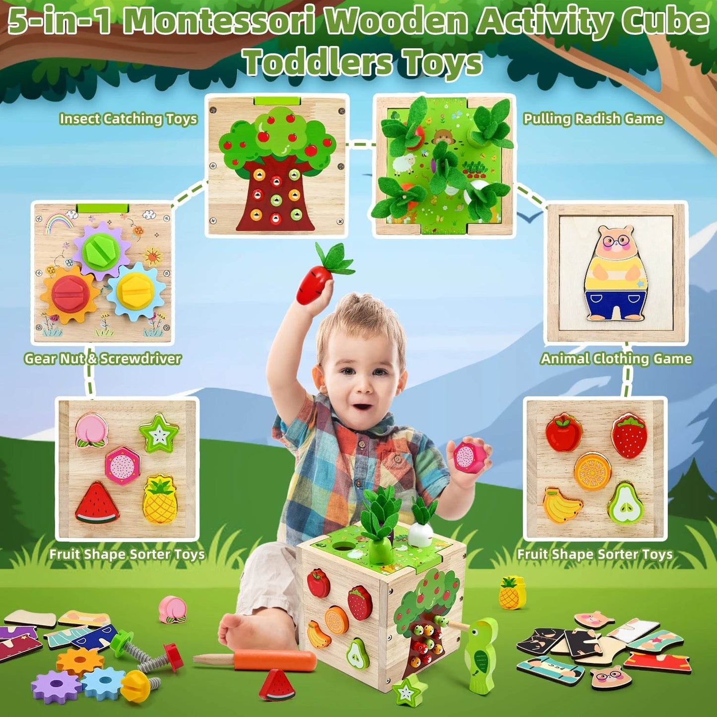 Baby Wooden Activity Cube Center Toys for Boys Girls - ToylandEU