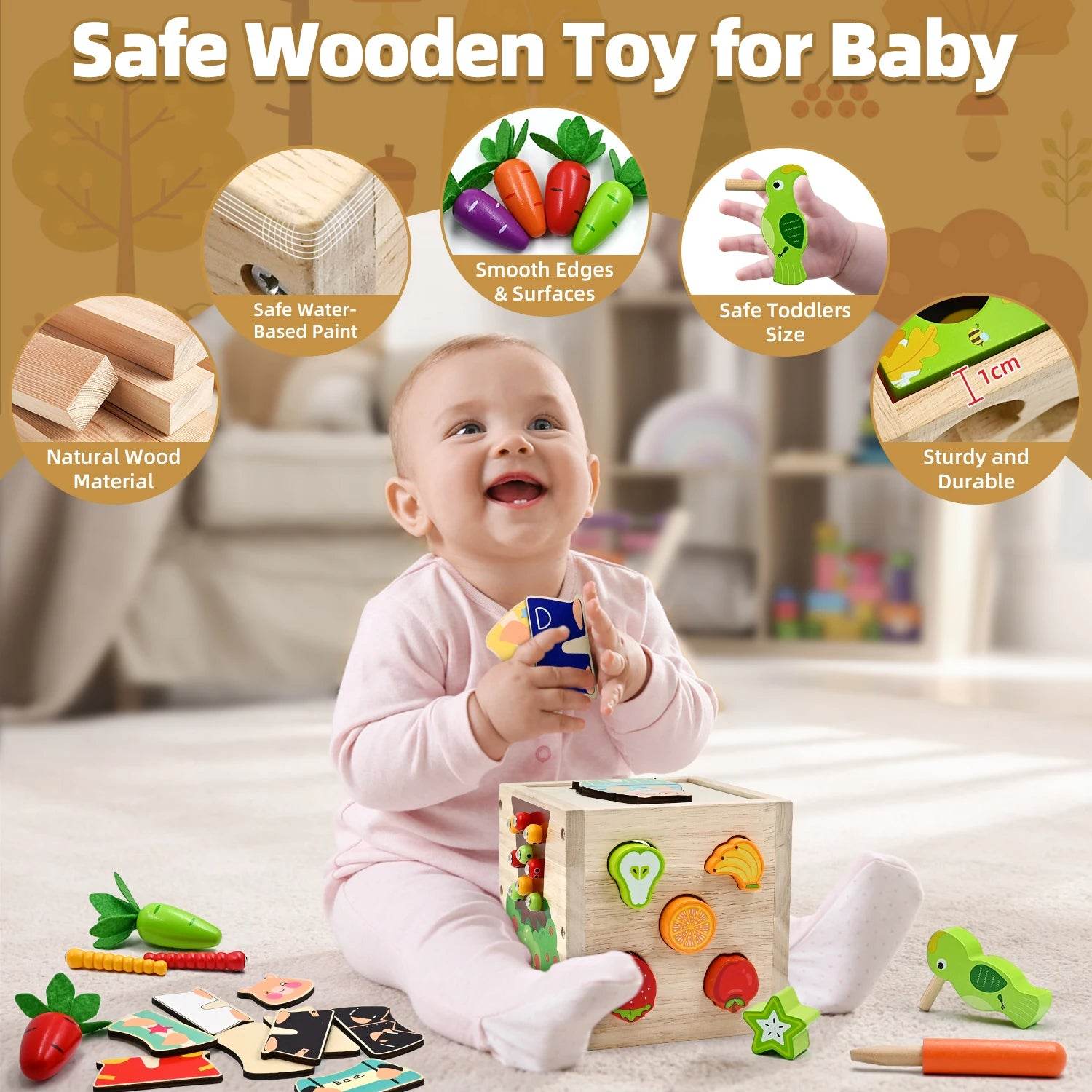 Baby Wooden Activity Cube Center Toys for Boys Girls - ToylandEU