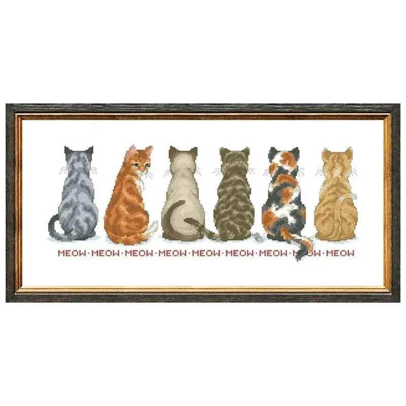 Back view of a row of cats cross embroidery kit cartoon pattern design 18ct 14ct 11ct unprint canvas Cross-stitch DIY needlework - ToylandEU