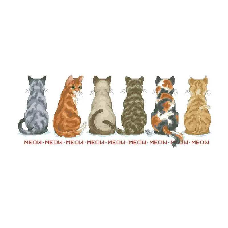 Back view of a row of cats cross embroidery kit cartoon pattern design 18ct 14ct 11ct unprint canvas Cross-stitch DIY needlework - ToylandEU