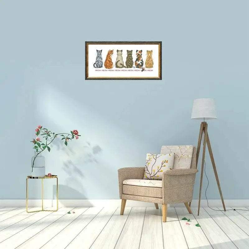 Back view of a row of cats cross embroidery kit cartoon pattern design 18ct 14ct 11ct unprint canvas Cross-stitch DIY needlework - ToylandEU