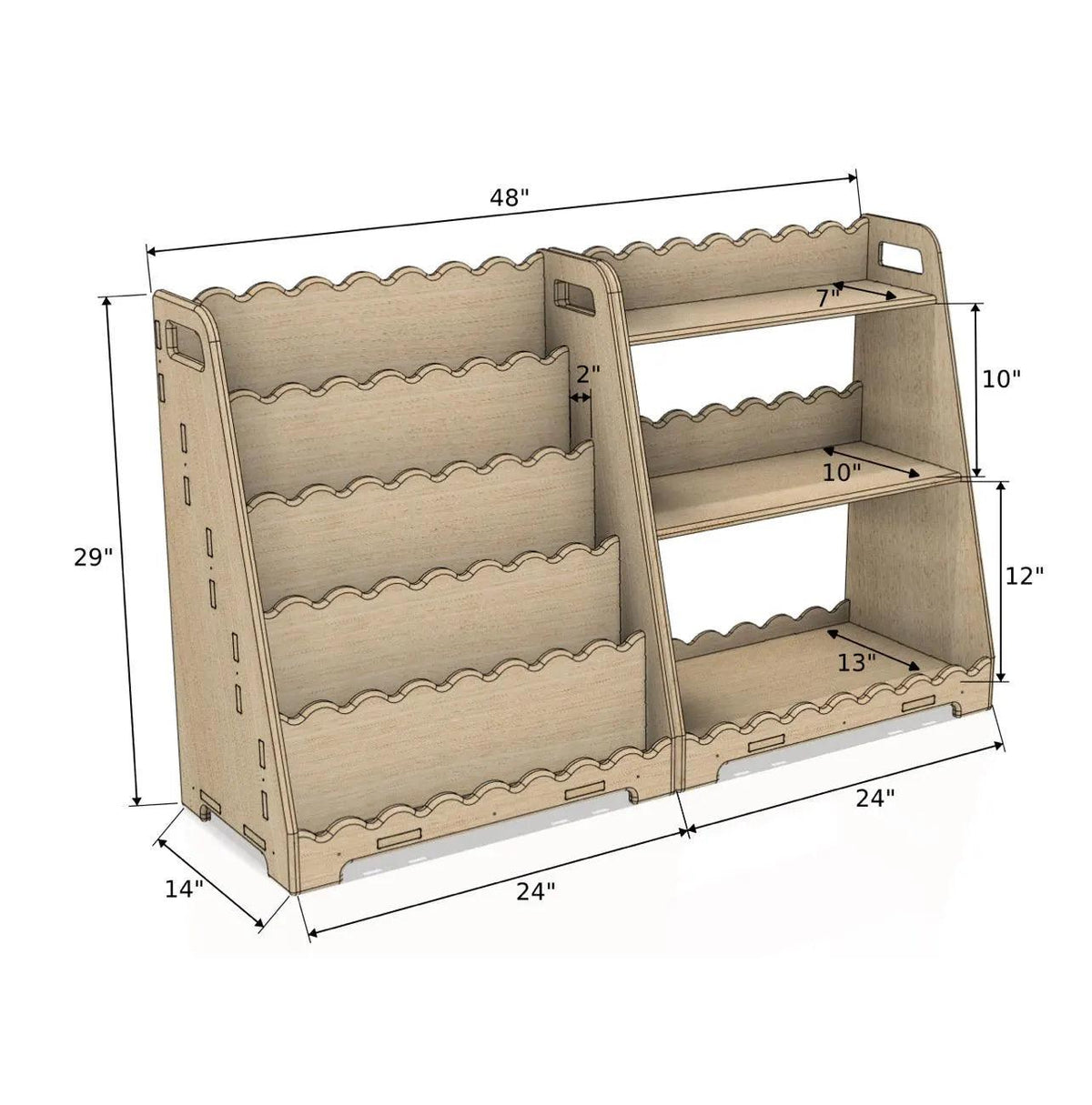 Baltic Birch Bookshelf | Scalloped Edges | Toylandeu™
