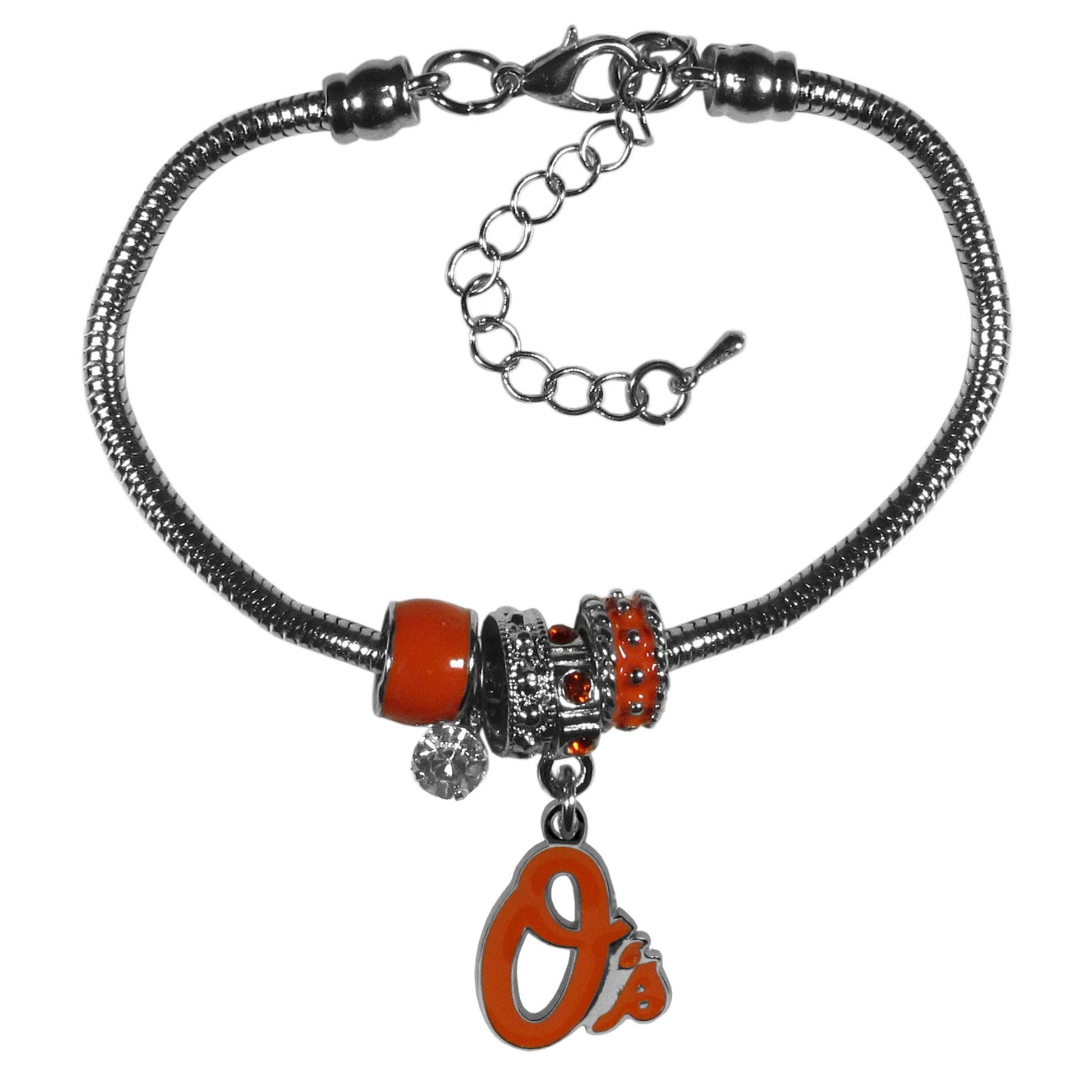 Baltimore Orioles Euro Bead Style Bracelet With Rhinestones - ToylandEU