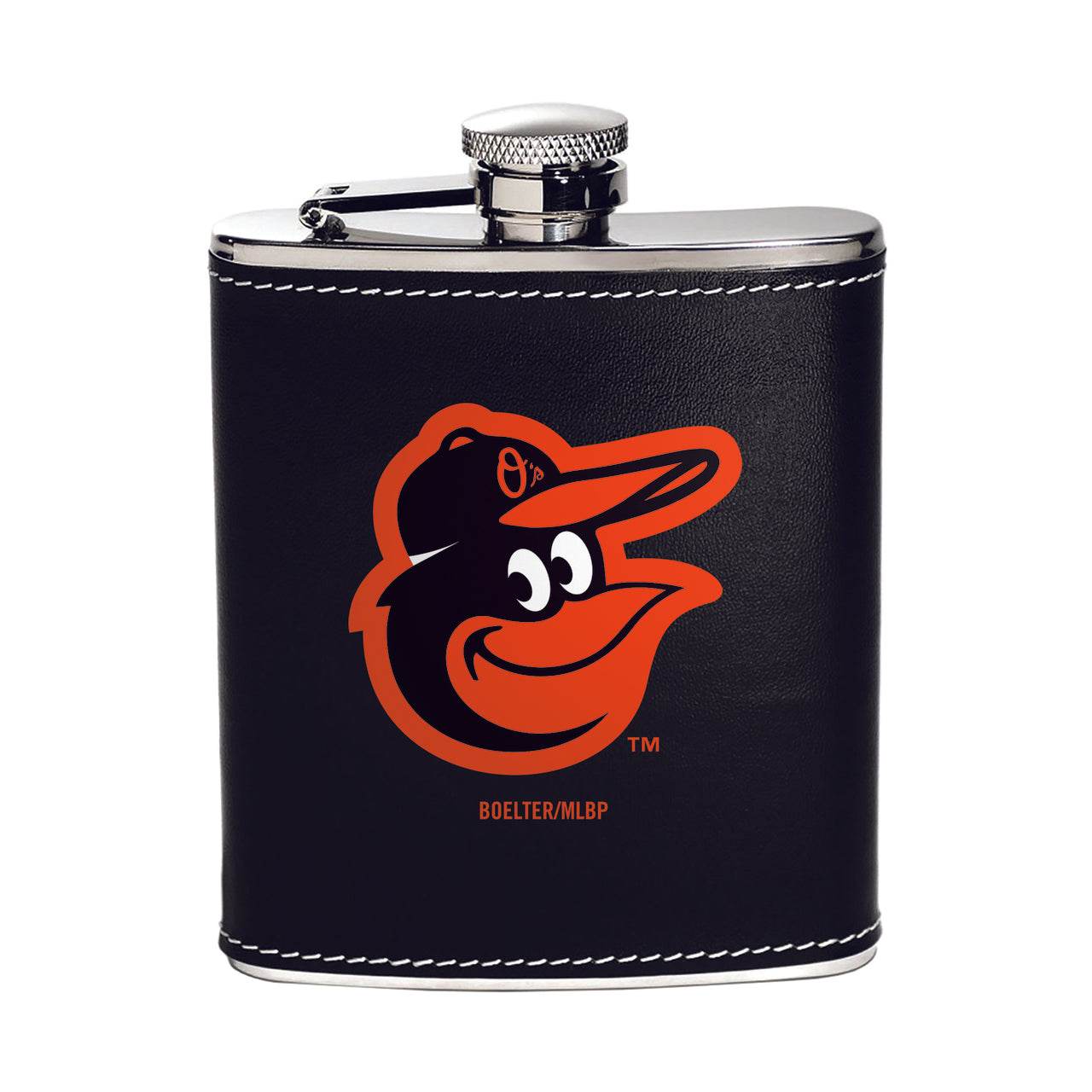 Baltimore Orioles Flask Stainless Steel Leather Wrapped 6oz - ToylandEU