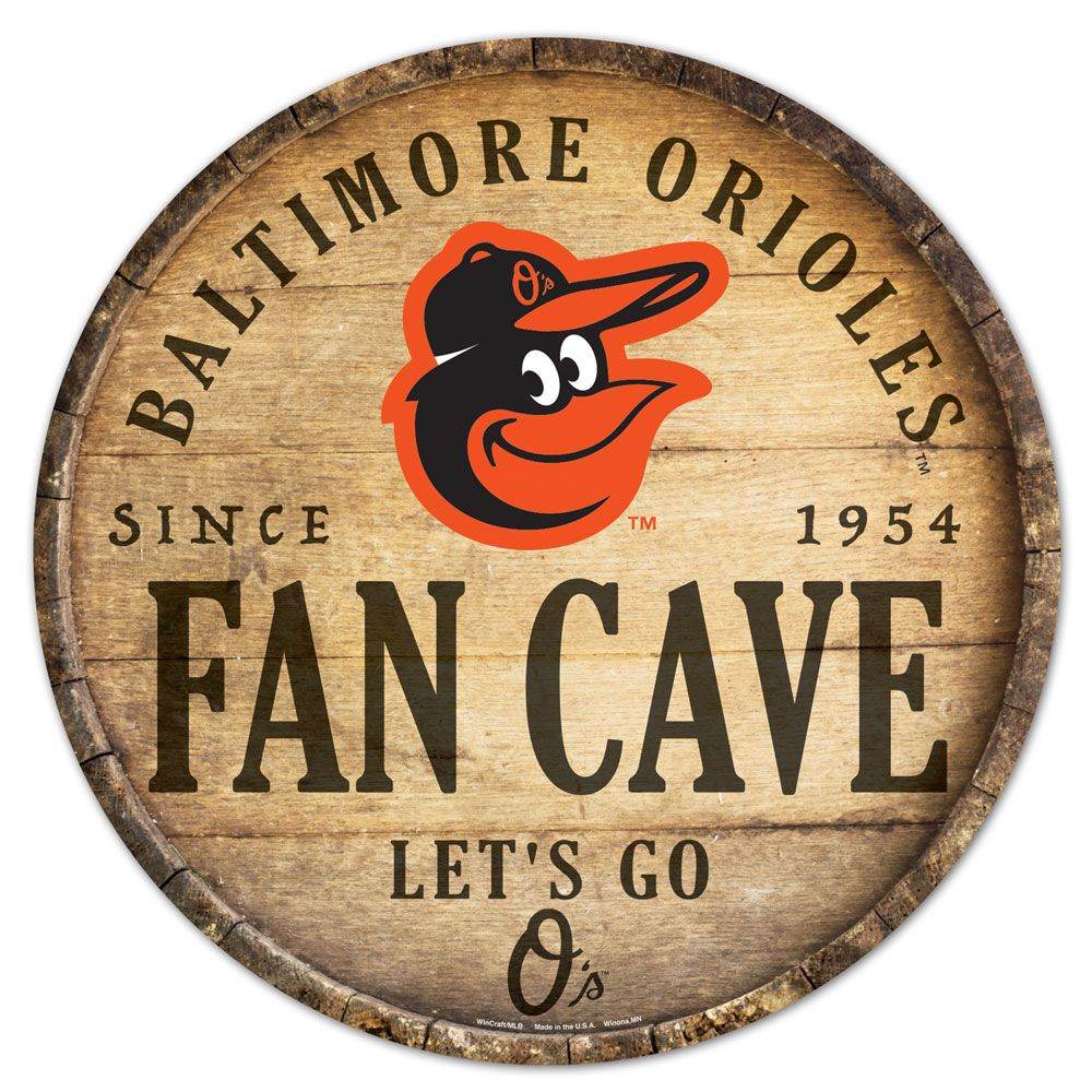 Baltimore Orioles Wood Sign 14 Inch Round Barrel Top Design - ToylandEU