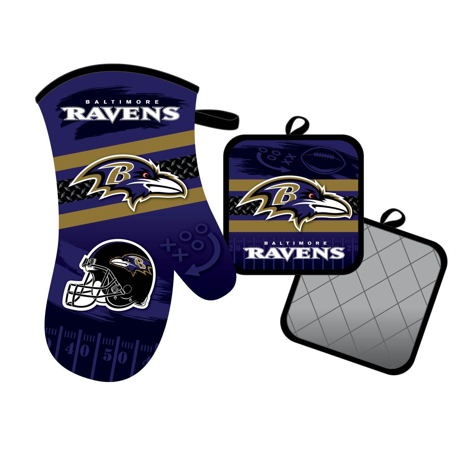 Baltimore Ravens Oven Mitt and Pot Holder Set Licensed - ToylandEU