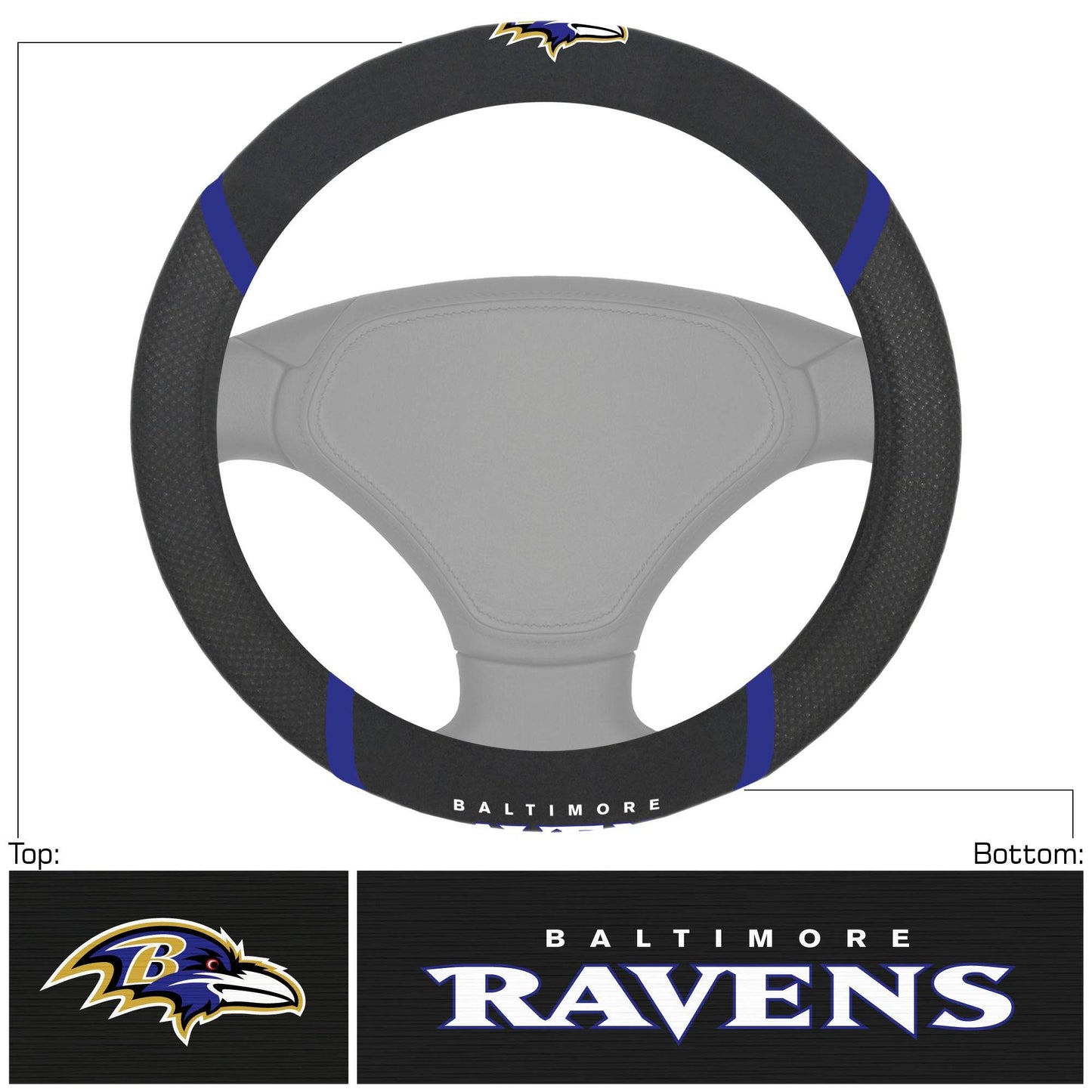 Baltimore Ravens Steering Wheel Cover Mesh Suede Stitched - ToylandEU