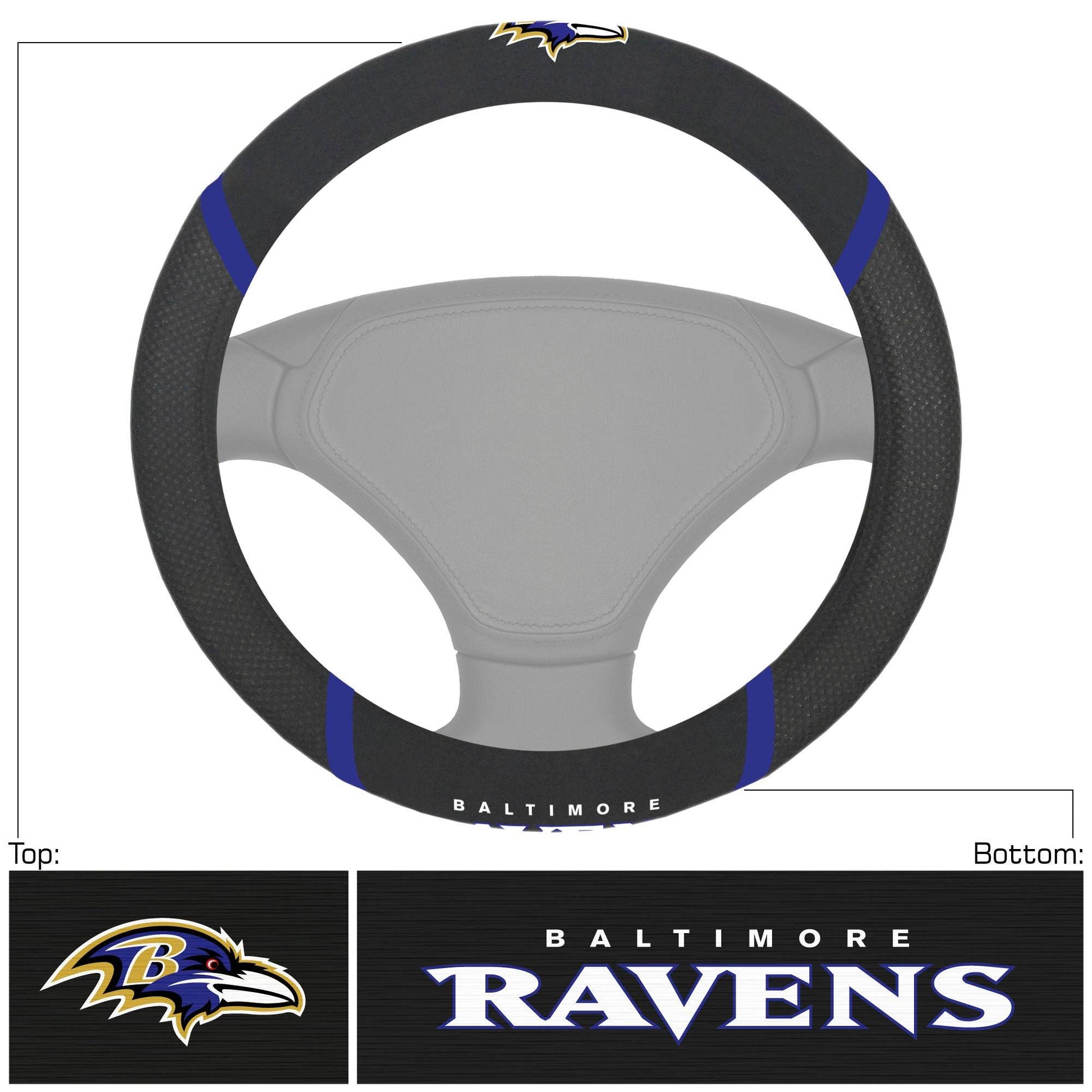 Baltimore Ravens Steering Wheel Cover Mesh Suede Stitched - ToylandEU