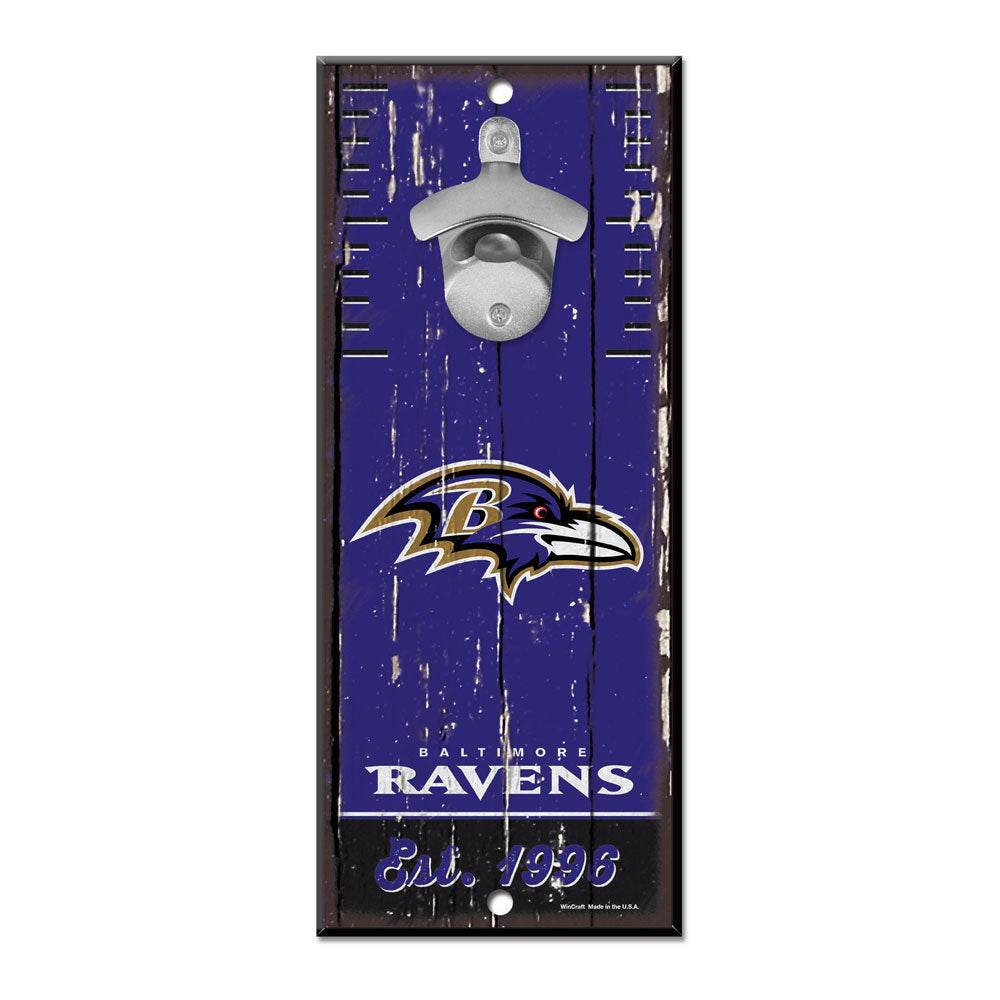 Baltimore Ravens Wood Sign Bottle Opener 5x11 Wall Mount - ToylandEU