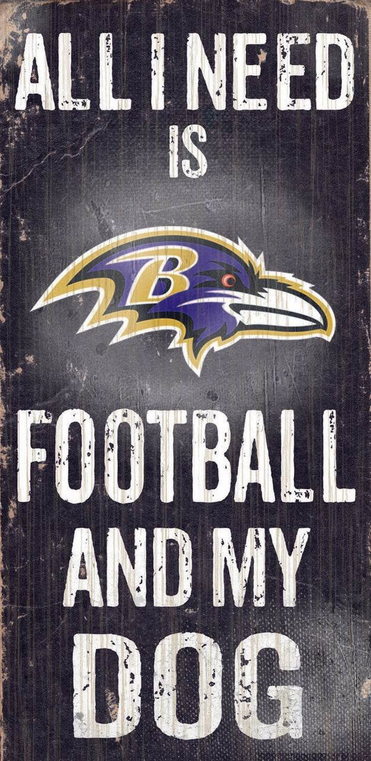 Baltimore Ravens Wood Sign Football And Dog 6x12 Inches - ToylandEU