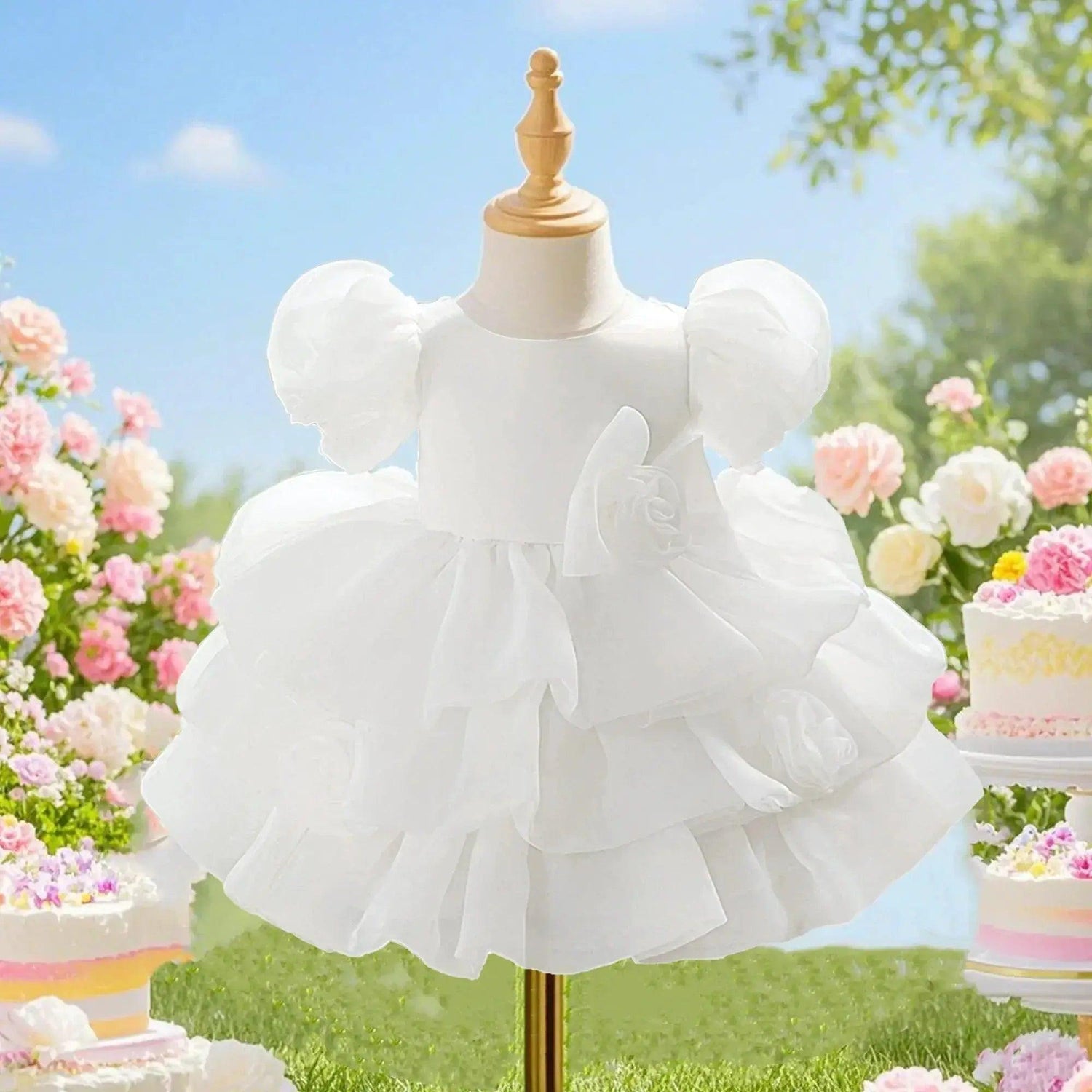 elegant baptism dresses White Dress For Baby Girl With Bow ToylandEU™ making her Baptism gown jersey mermaid Size:8 dress Winter Rose Dress -
