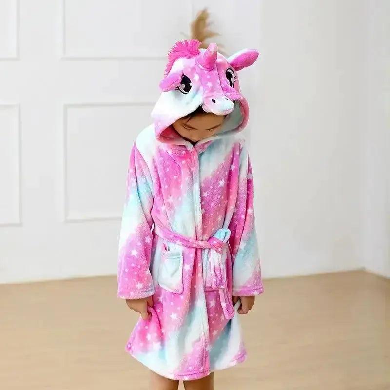  Unicorn Hooded Bathrobe For Kids Soft Flannel Sleepwear -  ToylandEU™