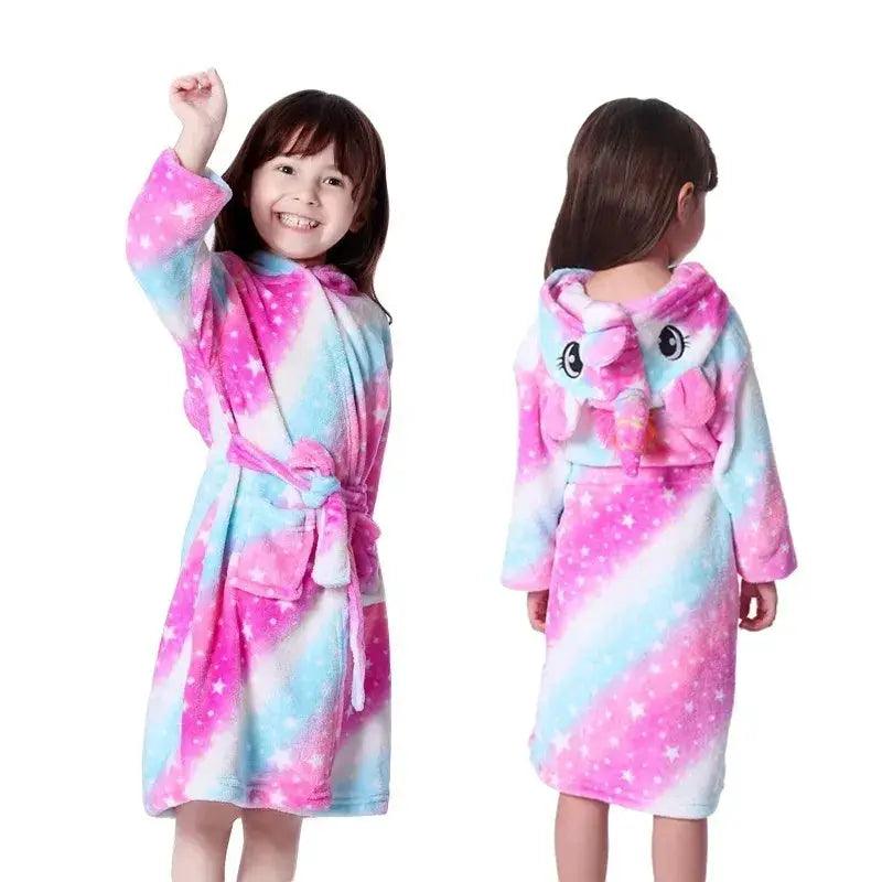  Unicorn Hooded Bathrobe For Kids Soft Flannel Sleepwear -  ToylandEU™
