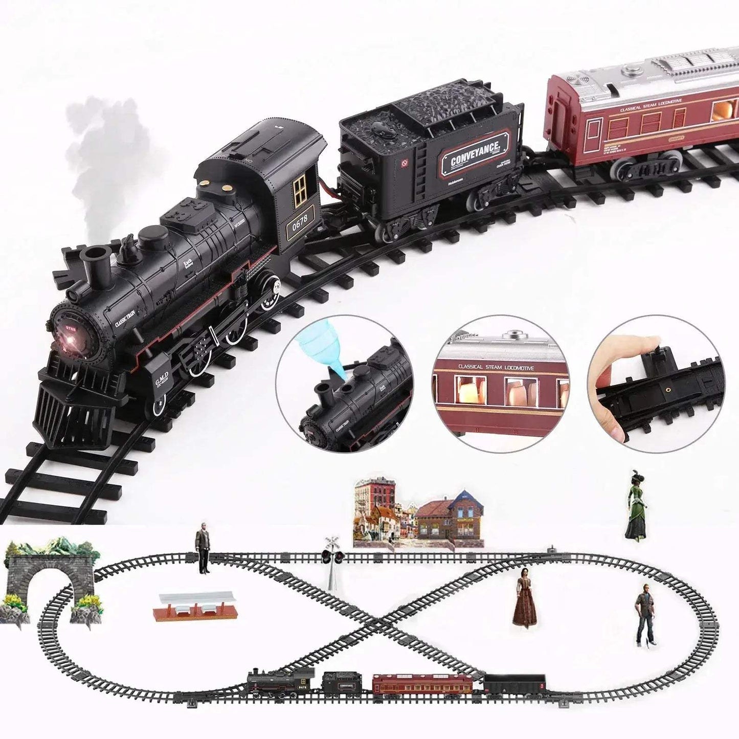 Battery Operated Steam Locomotive Train Set With Light And Sound - ToylandEU