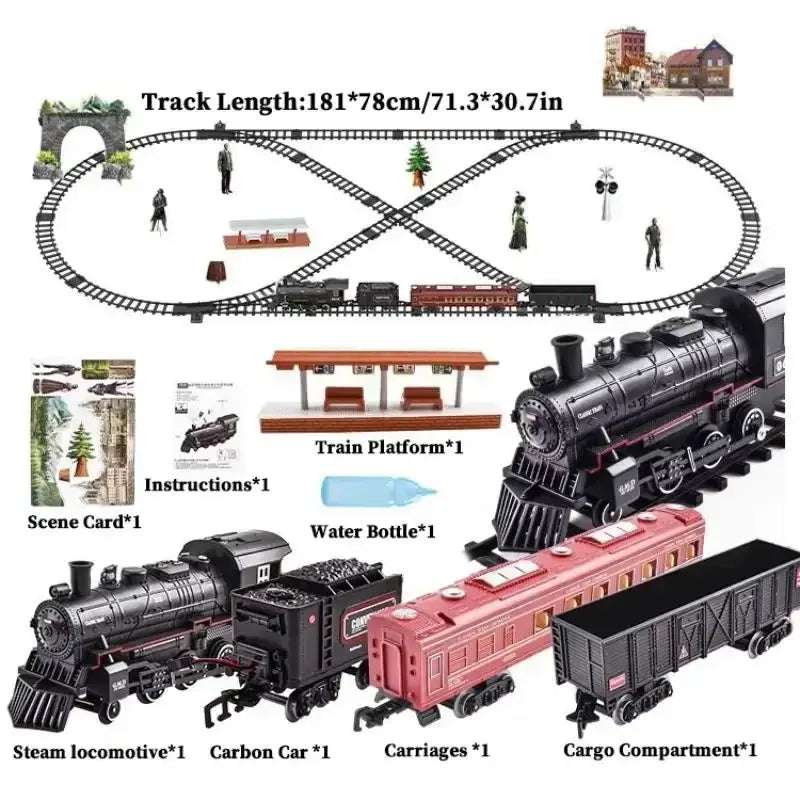 Battery Operated Steam Locomotive Train Set With Light And Sound - ToylandEU