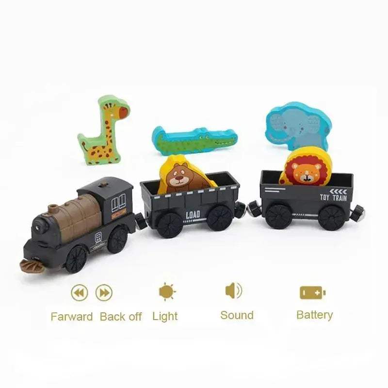 Battery Operated Wooden Electric Train Set With Magnetic Tracks - ToylandEU