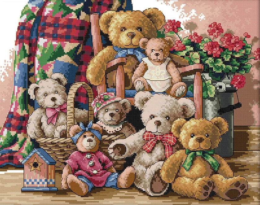 Bear Family Cartoon Cross Stitch DIY Embroidery Kit with Aida Fabric and Sewing Accessories - ToylandEU