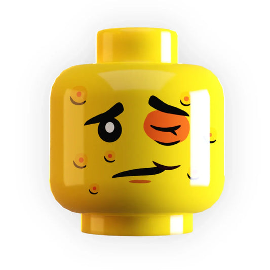 Bee Stings Figure Head Print On Authentic LEGO Element, Standard Figure Head, ABS Plastic - ToylandEU