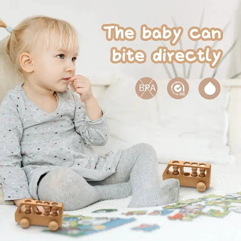Beech Wood Montessori Blocks Bus Toy for Educational Play - ToylandEU
