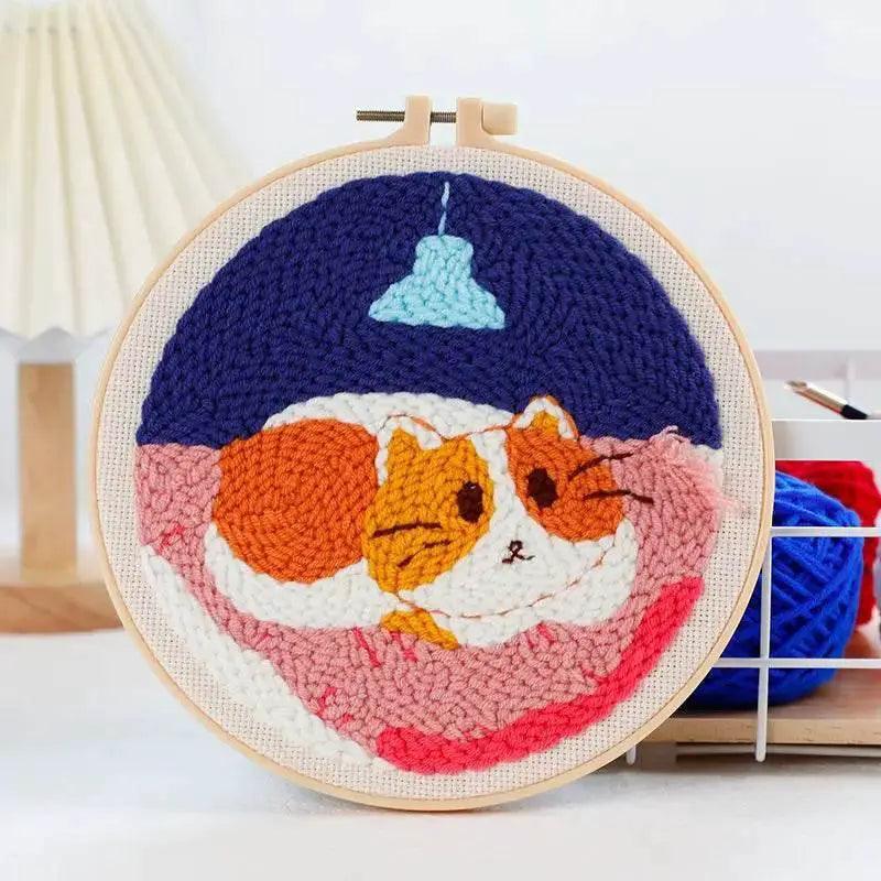 Beginner Cat & Floral Punch Needle Kit - Adjustable Embroidery Pen, Hoop, and Craft Supplies for Kids and Adults -  ToylandEU™