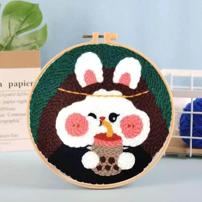  Beginner Cat & Floral Punch Needle Kit - Adjustable Embroidery Pen, Hoop, and Craft Supplies for Kids and Adults -  ToylandEU™
