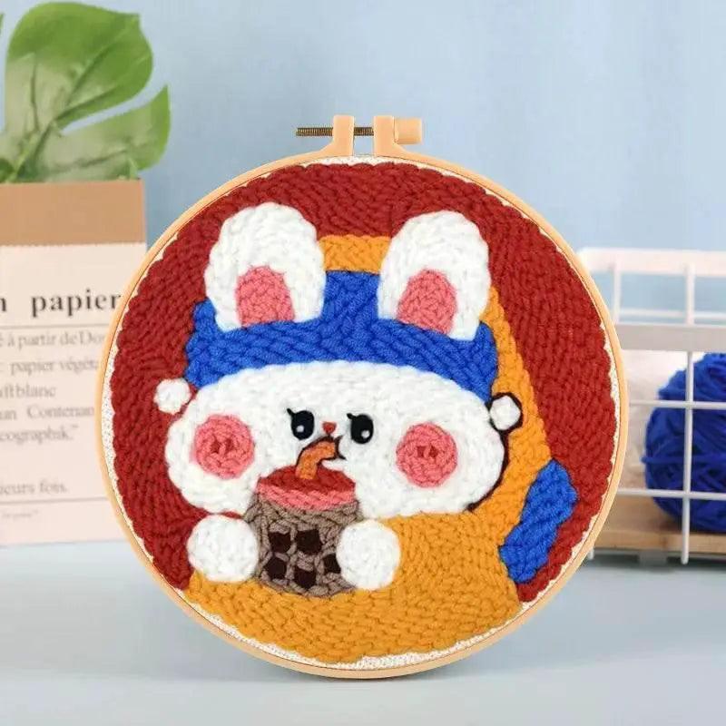  Beginner Cat & Floral Punch Needle Kit - Adjustable Embroidery Pen, Hoop, and Craft Supplies for Kids and Adults -  ToylandEU™