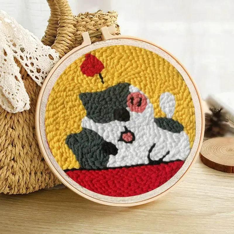  Beginner Cat & Floral Punch Needle Kit - Adjustable Embroidery Pen, Hoop, and Craft Supplies for Kids and Adults -  ToylandEU™