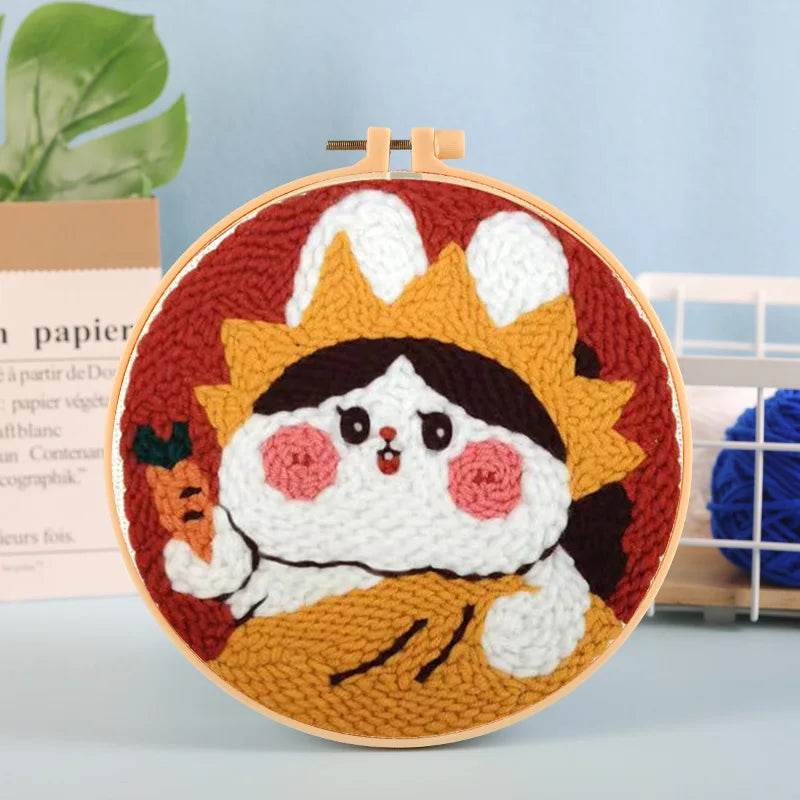 Beginner Cat & Floral Punch Needle Kit - Adjustable Embroidery Pen, Hoop, and Craft Supplies for Kids and Adults - ToylandEU