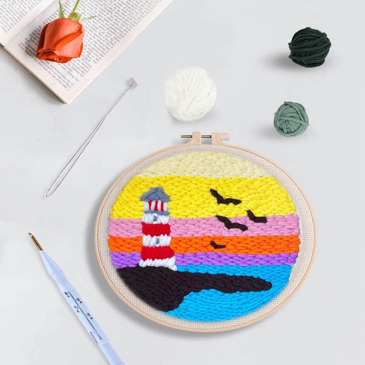 Beginner-Friendly Punch Needle Embroidery Kit - Lighthouse DIY Craft Set for Artistic Yarn Painting - ToylandEU