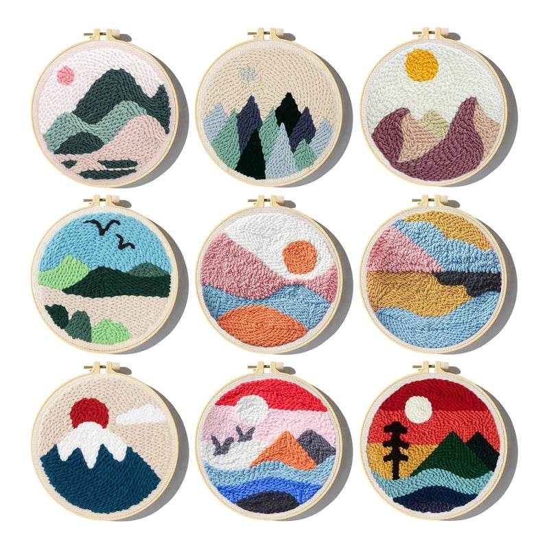Beginner-Friendly Punch Needle Embroidery Kit - Mountain Scenery with Yarn for DIY Home Decor - ToylandEU