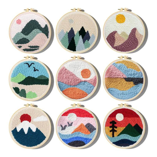 Beginner-Friendly Punch Needle Embroidery Kit - Mountain Scenery with Yarn for DIY Home Decor - ToylandEU