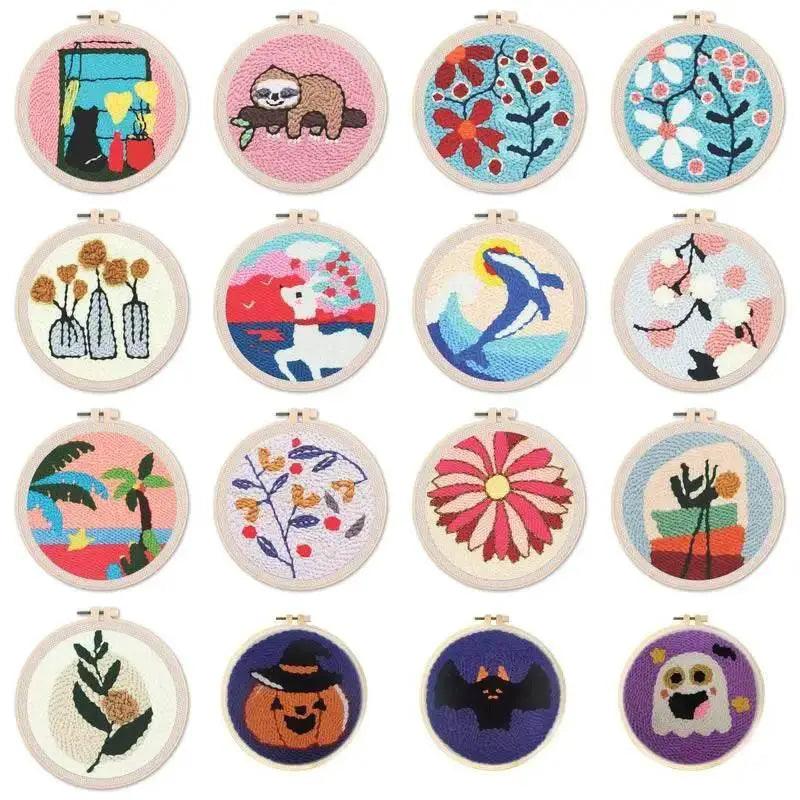  Beginner-Friendly Punch Needle Embroidery Kit with Adjustable Tool, Yarn, and 20x20cm Fabric Hoop for DIY Projects and Gifts -  ToylandEU™