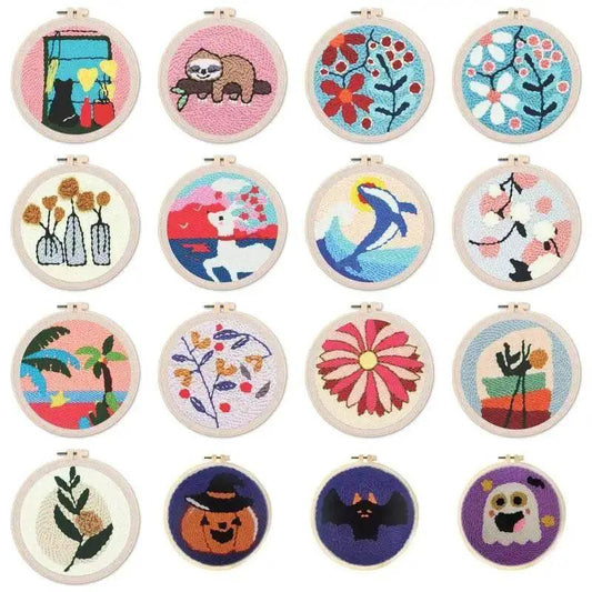  Beginner-Friendly Punch Needle Embroidery Kit with Adjustable Tool, Yarn, and 20x20cm Fabric Hoop for DIY Projects and Gifts -  ToylandEU™