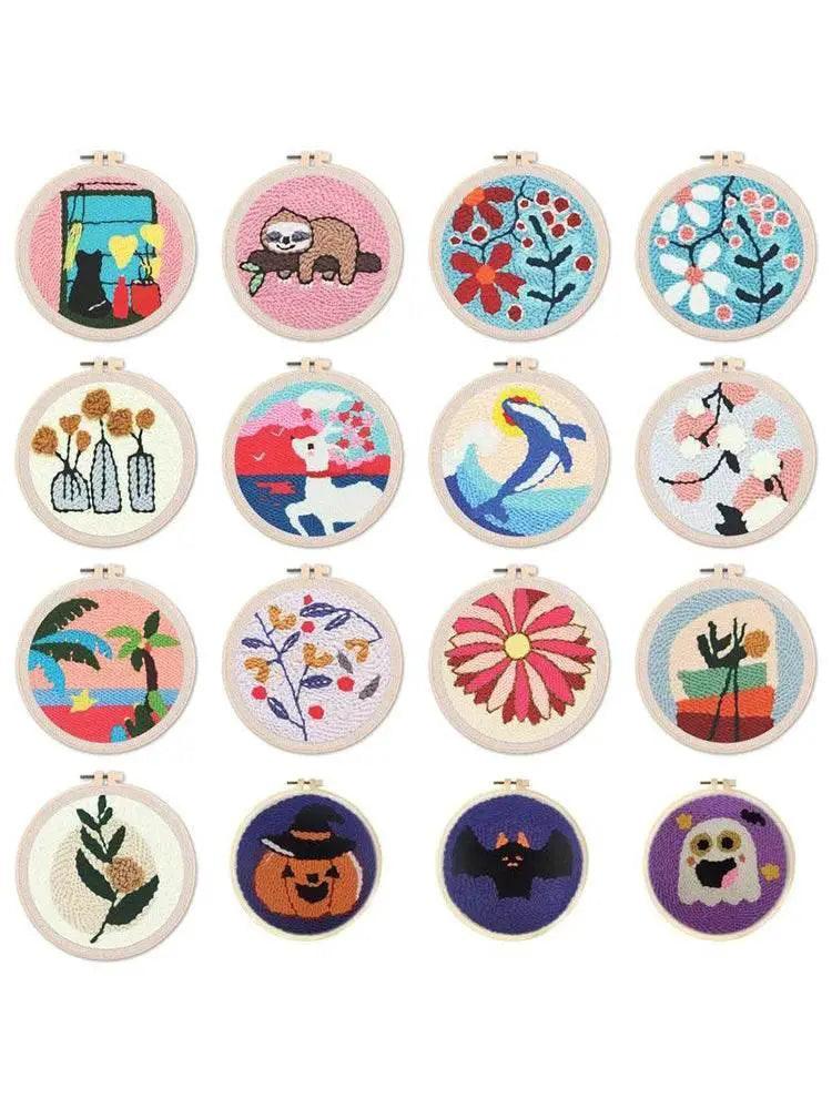  Beginner-Friendly Punch Needle Embroidery Kit with Adjustable Tool, Yarn, and 20x20cm Fabric Hoop for DIY Projects and Gifts -  ToylandEU™
