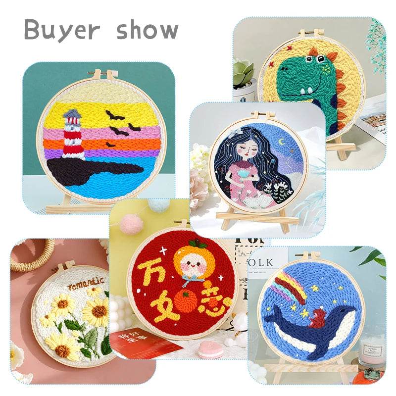 Beginner-Friendly Punch Needle Embroidery Kit with Adjustable Tool, Yarn, and 20x20cm Fabric Hoop for DIY Projects and Gifts - ToylandEU