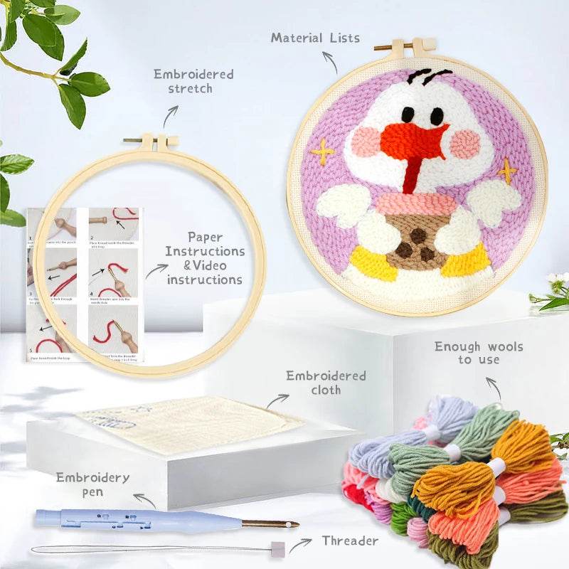 Beginner-Friendly Punch Needle Embroidery Kit with Adjustable Tool, Yarn, and 20x20cm Fabric Hoop for DIY Projects and Gifts - ToylandEU