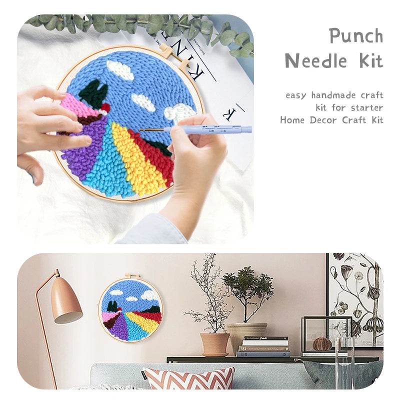 Beginner-Friendly Punch Needle Embroidery Kit with Adjustable Tool, Yarn, and 20x20cm Fabric Hoop for DIY Projects and Gifts - ToylandEU